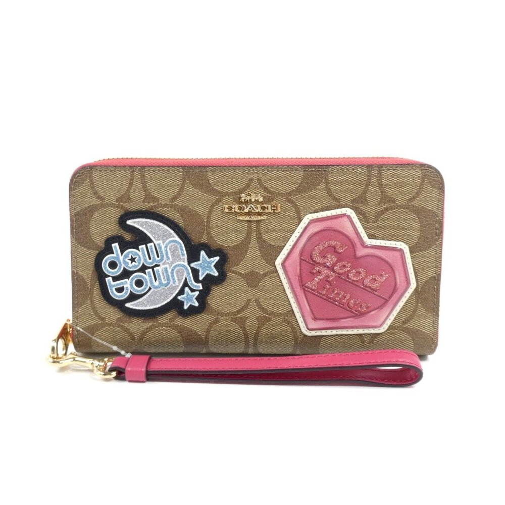 Coach Signature Khaki Disco Patches Long Zip Around Wallet NWT C6995‎